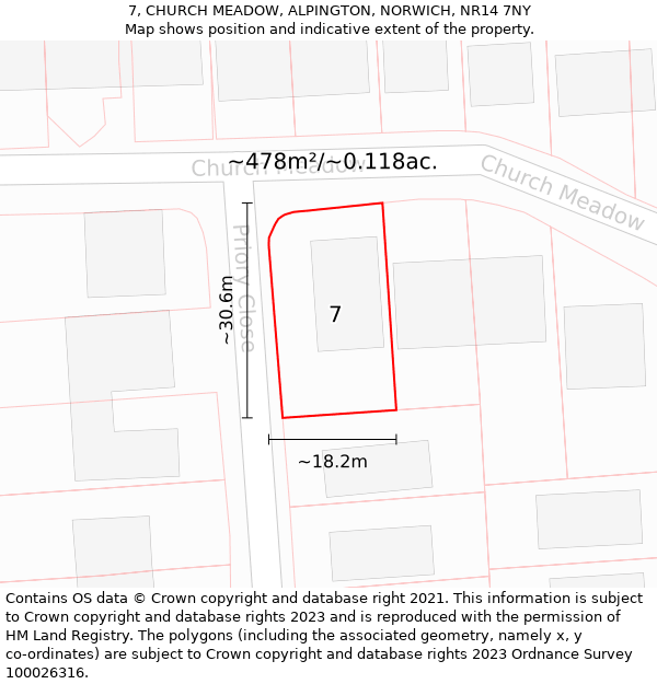 7, CHURCH MEADOW, ALPINGTON, NORWICH, NR14 7NY: Plot and title map
