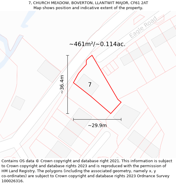 7, CHURCH MEADOW, BOVERTON, LLANTWIT MAJOR, CF61 2AT: Plot and title map