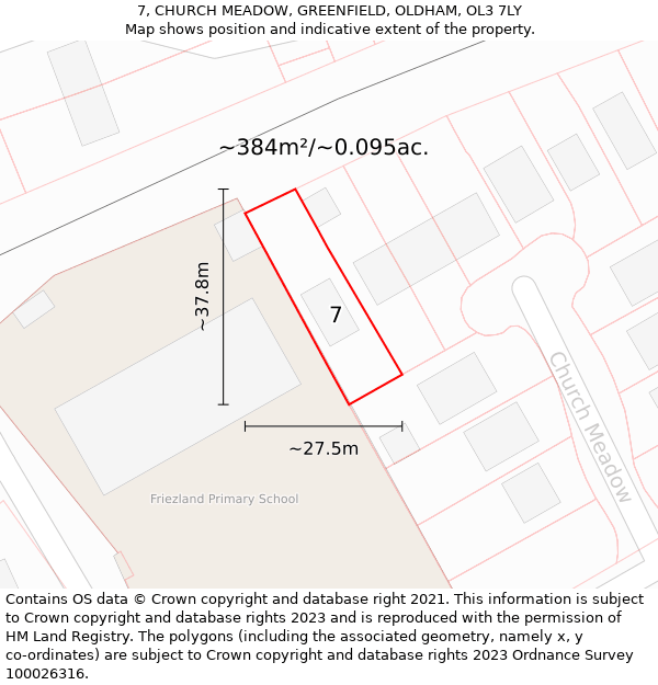 7, CHURCH MEADOW, GREENFIELD, OLDHAM, OL3 7LY: Plot and title map