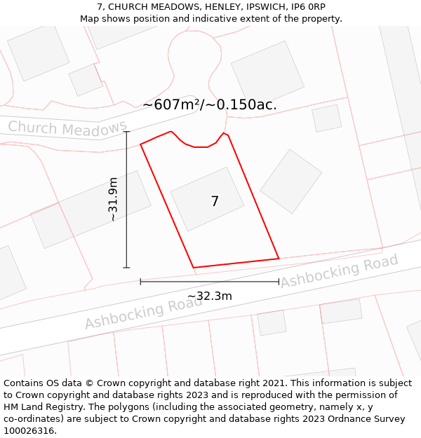 7, CHURCH MEADOWS, HENLEY, IPSWICH, IP6 0RP: Plot and title map