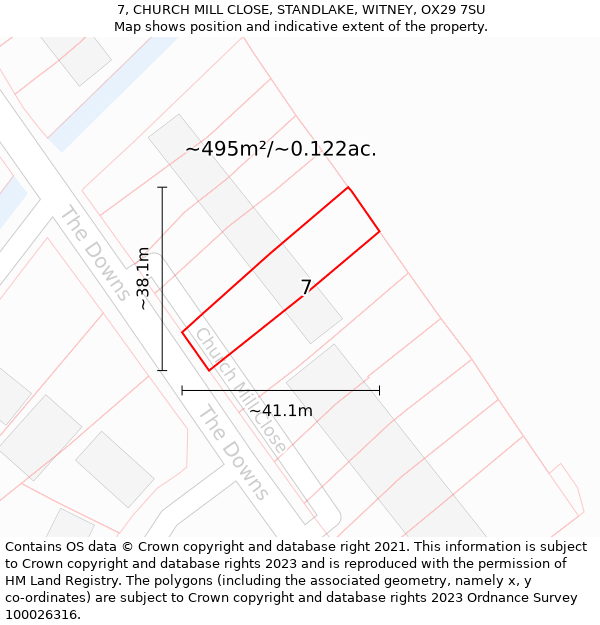 7, CHURCH MILL CLOSE, STANDLAKE, WITNEY, OX29 7SU: Plot and title map