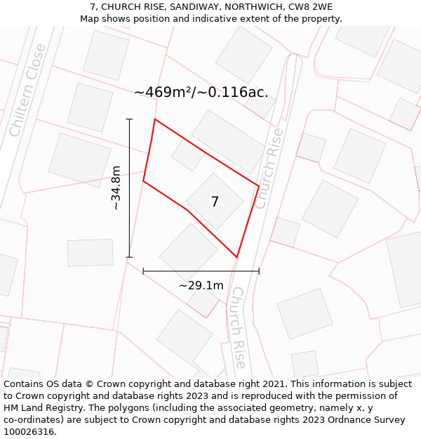 7, CHURCH RISE, SANDIWAY, NORTHWICH, CW8 2WE: Plot and title map