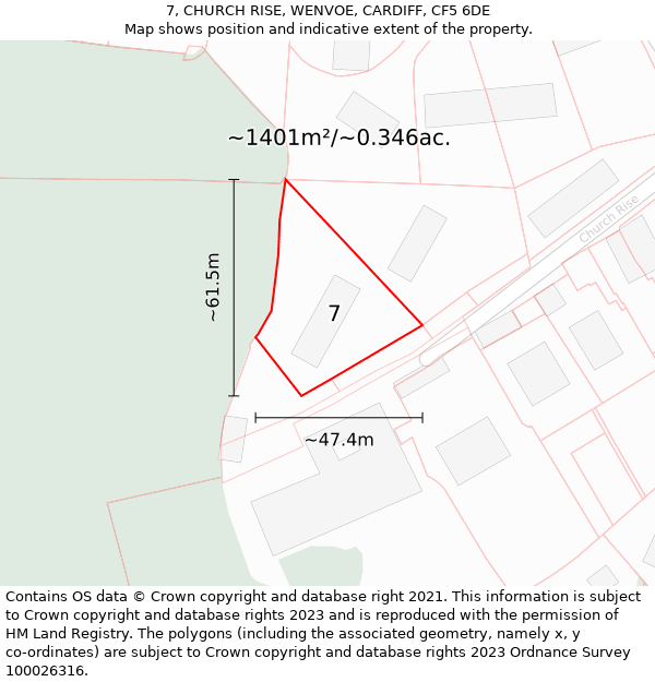 7, CHURCH RISE, WENVOE, CARDIFF, CF5 6DE: Plot and title map