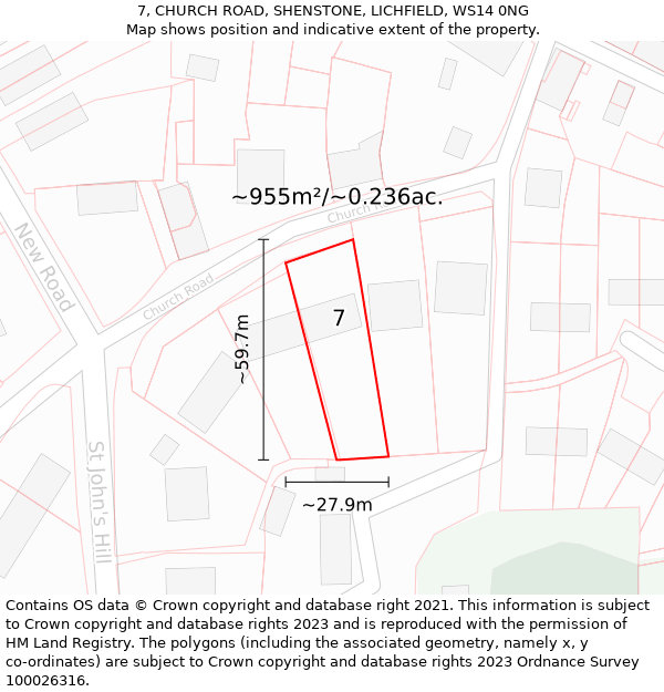 7, CHURCH ROAD, SHENSTONE, LICHFIELD, WS14 0NG: Plot and title map