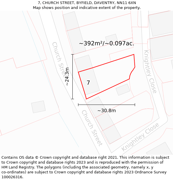 7, CHURCH STREET, BYFIELD, DAVENTRY, NN11 6XN: Plot and title map