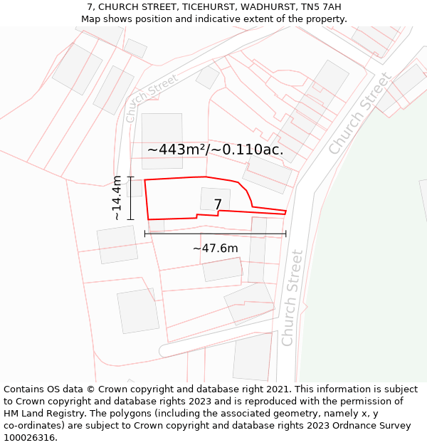 7, CHURCH STREET, TICEHURST, WADHURST, TN5 7AH: Plot and title map