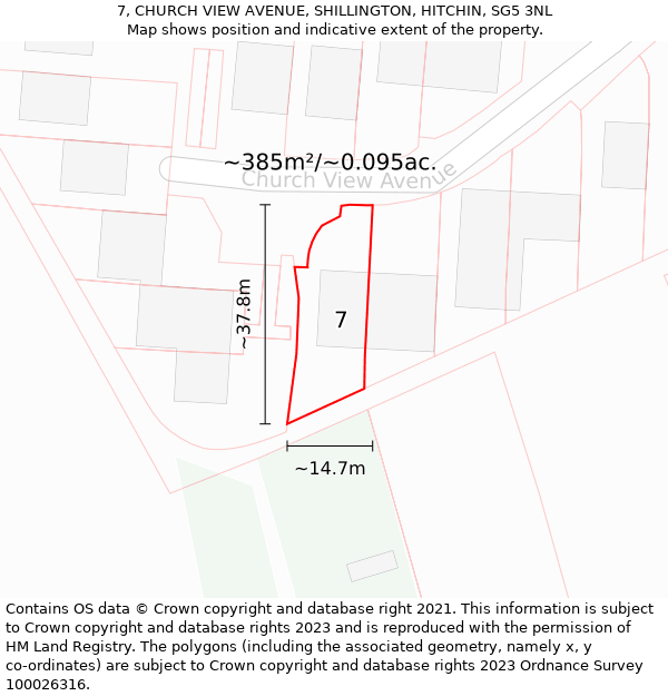 7, CHURCH VIEW AVENUE, SHILLINGTON, HITCHIN, SG5 3NL: Plot and title map