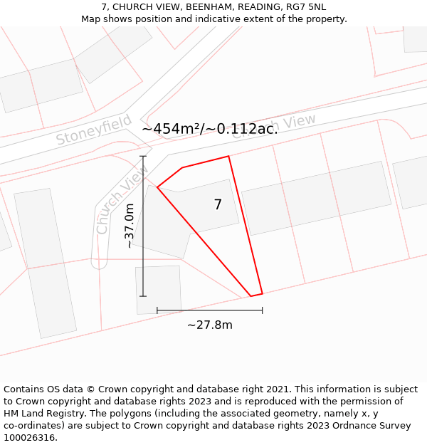 7, CHURCH VIEW, BEENHAM, READING, RG7 5NL: Plot and title map