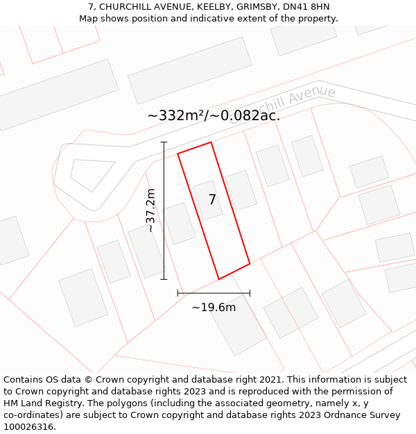 7, CHURCHILL AVENUE, KEELBY, GRIMSBY, DN41 8HN: Plot and title map