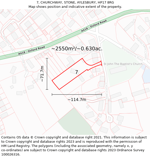 7, CHURCHWAY, STONE, AYLESBURY, HP17 8RG: Plot and title map