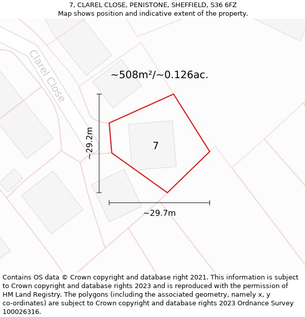 7, CLAREL CLOSE, PENISTONE, SHEFFIELD, S36 6FZ: Plot and title map