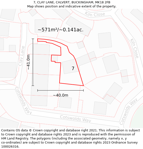 7, CLAY LANE, CALVERT, BUCKINGHAM, MK18 2FB: Plot and title map