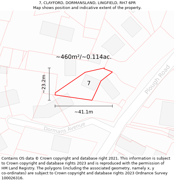 7, CLAYFORD, DORMANSLAND, LINGFIELD, RH7 6PR: Plot and title map