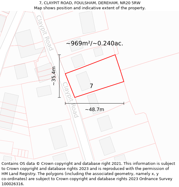 7, CLAYPIT ROAD, FOULSHAM, DEREHAM, NR20 5RW: Plot and title map