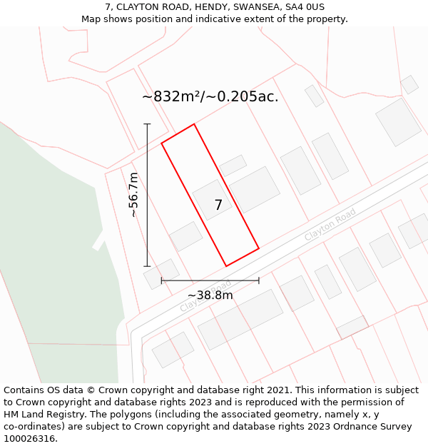 7, CLAYTON ROAD, HENDY, SWANSEA, SA4 0US: Plot and title map