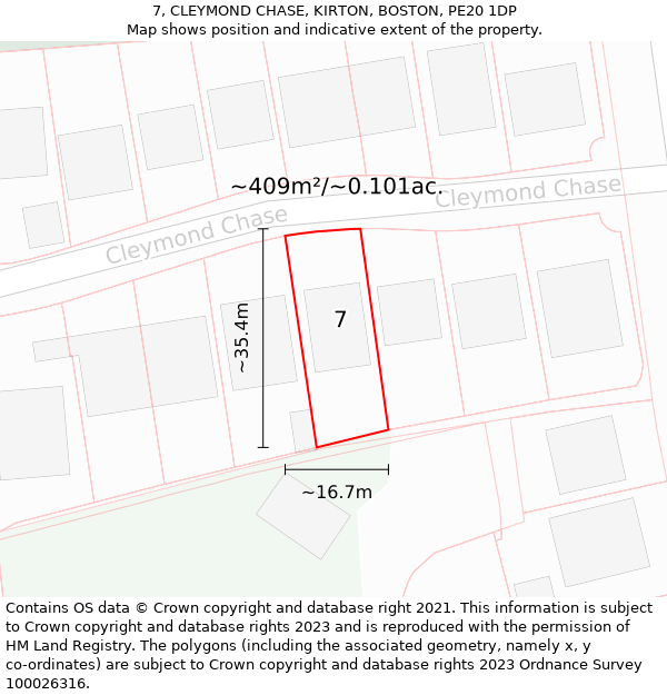 7, CLEYMOND CHASE, KIRTON, BOSTON, PE20 1DP: Plot and title map