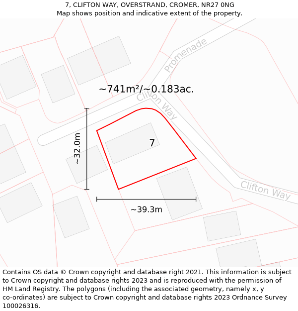 7, CLIFTON WAY, OVERSTRAND, CROMER, NR27 0NG: Plot and title map