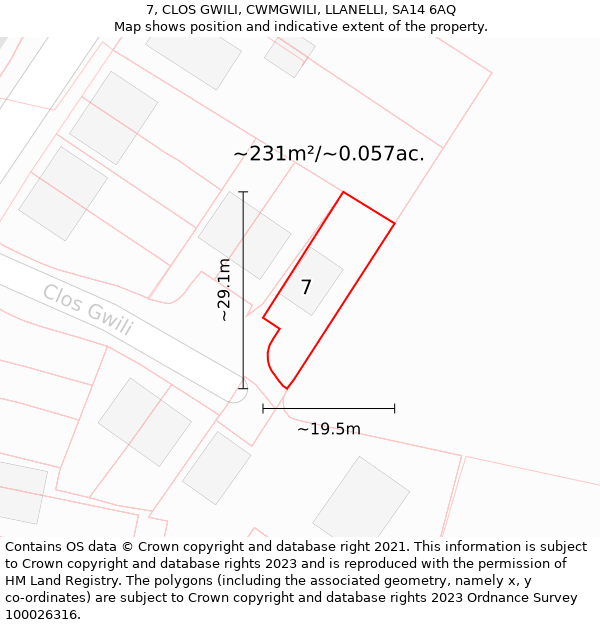 7, CLOS GWILI, CWMGWILI, LLANELLI, SA14 6AQ: Plot and title map