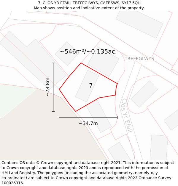 7, CLOS YR EFAIL, TREFEGLWYS, CAERSWS, SY17 5QH: Plot and title map