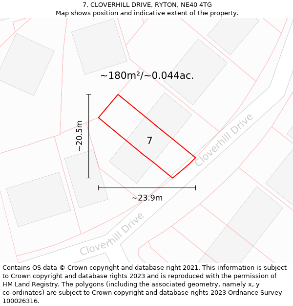 7, CLOVERHILL DRIVE, RYTON, NE40 4TG: Plot and title map