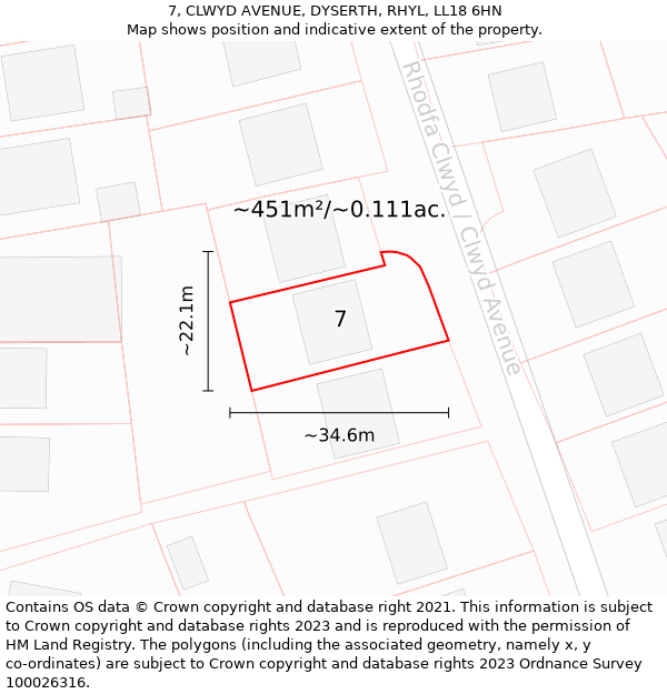 7, CLWYD AVENUE, DYSERTH, RHYL, LL18 6HN: Plot and title map