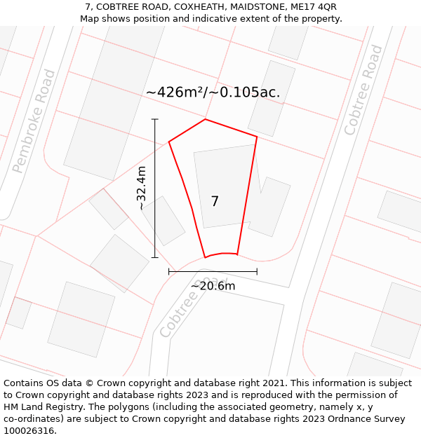 7, COBTREE ROAD, COXHEATH, MAIDSTONE, ME17 4QR: Plot and title map