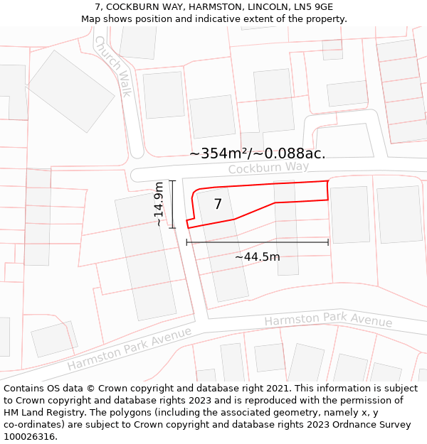 7, COCKBURN WAY, HARMSTON, LINCOLN, LN5 9GE: Plot and title map