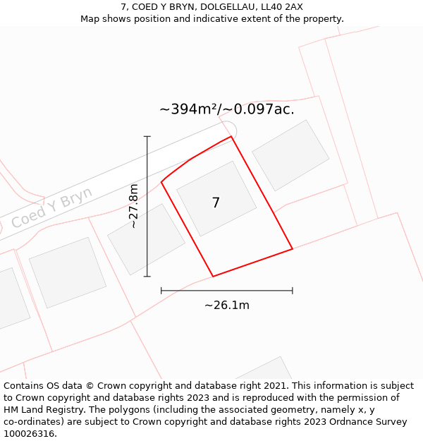 7, COED Y BRYN, DOLGELLAU, LL40 2AX: Plot and title map