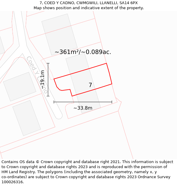 7, COED Y CADNO, CWMGWILI, LLANELLI, SA14 6PX: Plot and title map