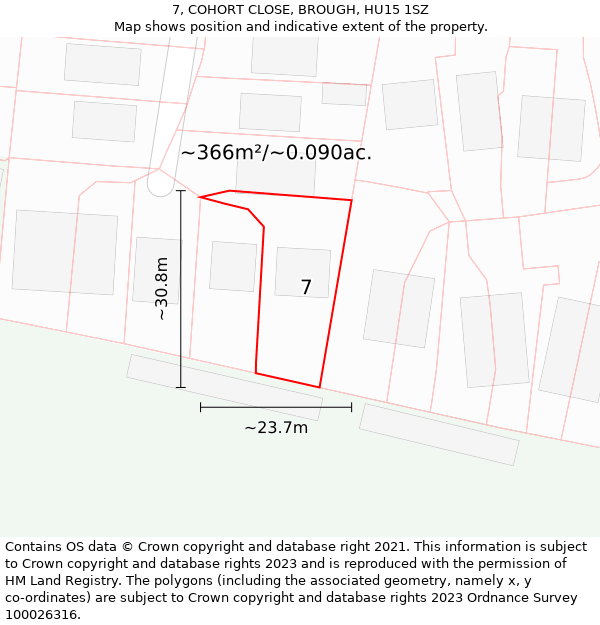 7, COHORT CLOSE, BROUGH, HU15 1SZ: Plot and title map