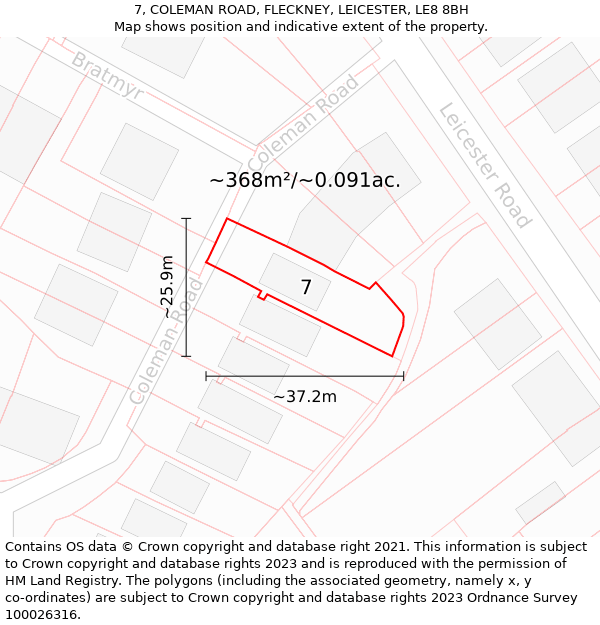 7, COLEMAN ROAD, FLECKNEY, LEICESTER, LE8 8BH: Plot and title map