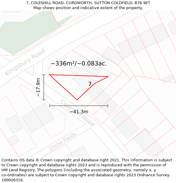 7, COLESHILL ROAD, CURDWORTH, SUTTON COLDFIELD, B76 9ET: Plot and title map