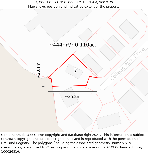 7, COLLEGE PARK CLOSE, ROTHERHAM, S60 2TW: Plot and title map