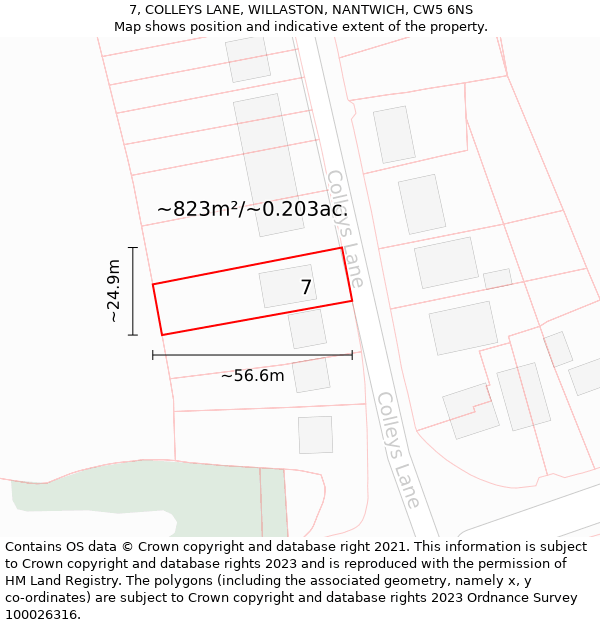 7, COLLEYS LANE, WILLASTON, NANTWICH, CW5 6NS: Plot and title map