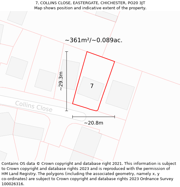 7, COLLINS CLOSE, EASTERGATE, CHICHESTER, PO20 3JT: Plot and title map