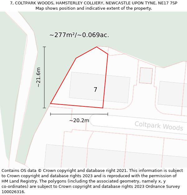 7, COLTPARK WOODS, HAMSTERLEY COLLIERY, NEWCASTLE UPON TYNE, NE17 7SP: Plot and title map