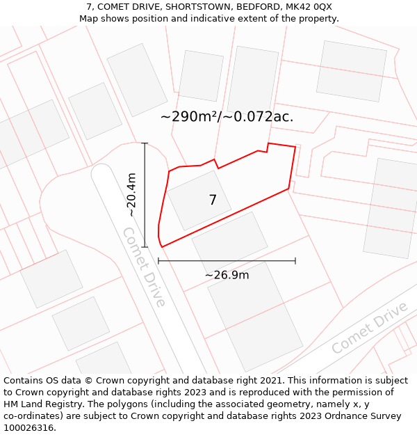 7, COMET DRIVE, SHORTSTOWN, BEDFORD, MK42 0QX: Plot and title map