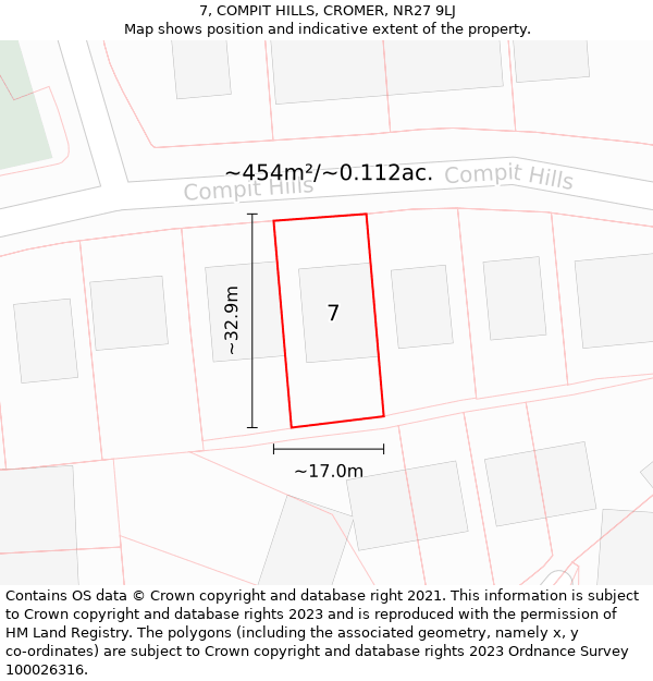 7, COMPIT HILLS, CROMER, NR27 9LJ: Plot and title map