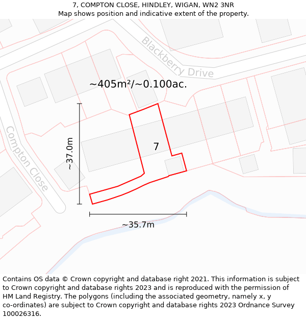 7, COMPTON CLOSE, HINDLEY, WIGAN, WN2 3NR: Plot and title map