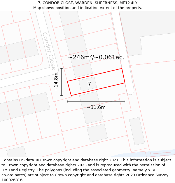 7, CONDOR CLOSE, WARDEN, SHEERNESS, ME12 4LY: Plot and title map