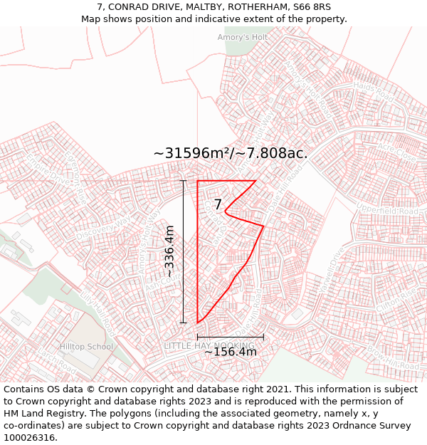 7, CONRAD DRIVE, MALTBY, ROTHERHAM, S66 8RS: Plot and title map