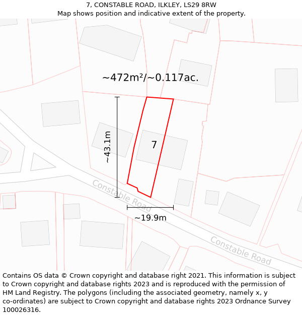 7, CONSTABLE ROAD, ILKLEY, LS29 8RW: Plot and title map