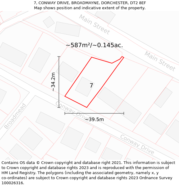 7, CONWAY DRIVE, BROADMAYNE, DORCHESTER, DT2 8EF: Plot and title map