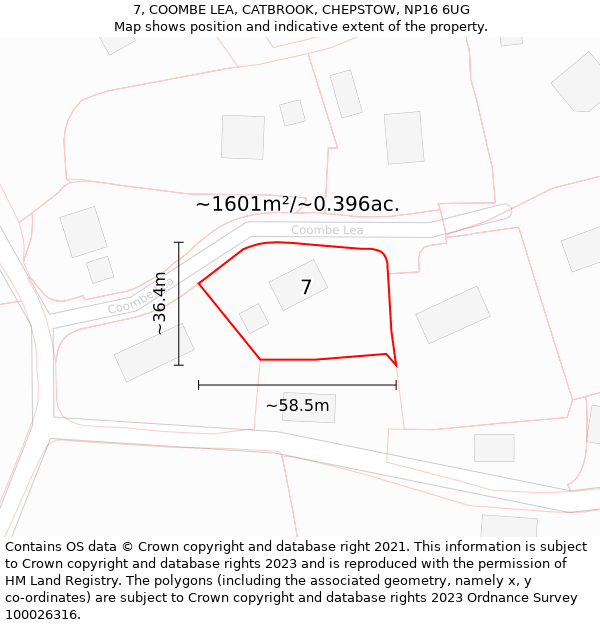 7, COOMBE LEA, CATBROOK, CHEPSTOW, NP16 6UG: Plot and title map