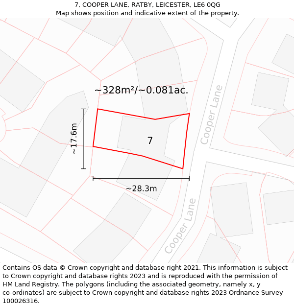 7, COOPER LANE, RATBY, LEICESTER, LE6 0QG: Plot and title map