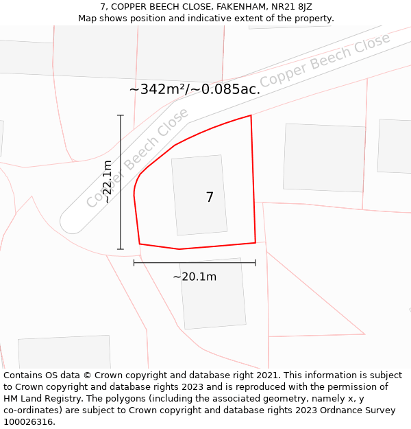 7, COPPER BEECH CLOSE, FAKENHAM, NR21 8JZ: Plot and title map