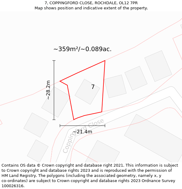 7, COPPINGFORD CLOSE, ROCHDALE, OL12 7PR: Plot and title map
