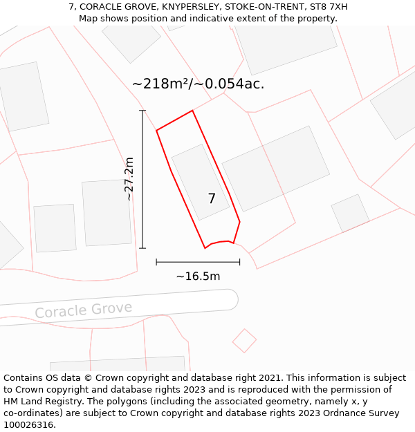 7, CORACLE GROVE, KNYPERSLEY, STOKE-ON-TRENT, ST8 7XH: Plot and title map