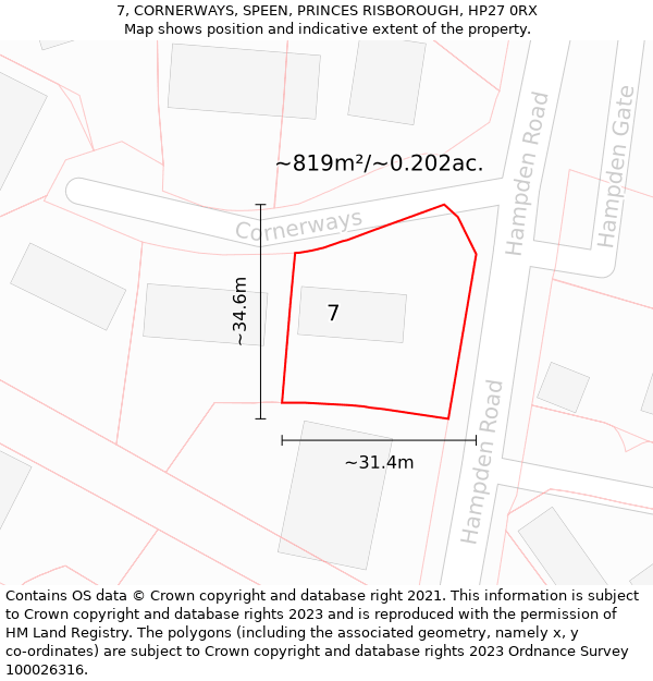 7, CORNERWAYS, SPEEN, PRINCES RISBOROUGH, HP27 0RX: Plot and title map