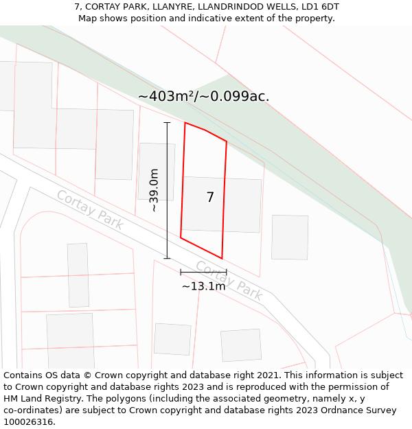 7, CORTAY PARK, LLANYRE, LLANDRINDOD WELLS, LD1 6DT: Plot and title map